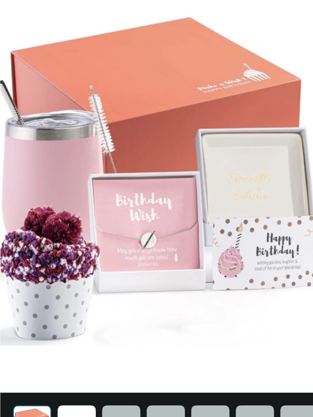 Pink Birthday Gift Set - Tumbler, Jewelry Card & Trinket Dishes